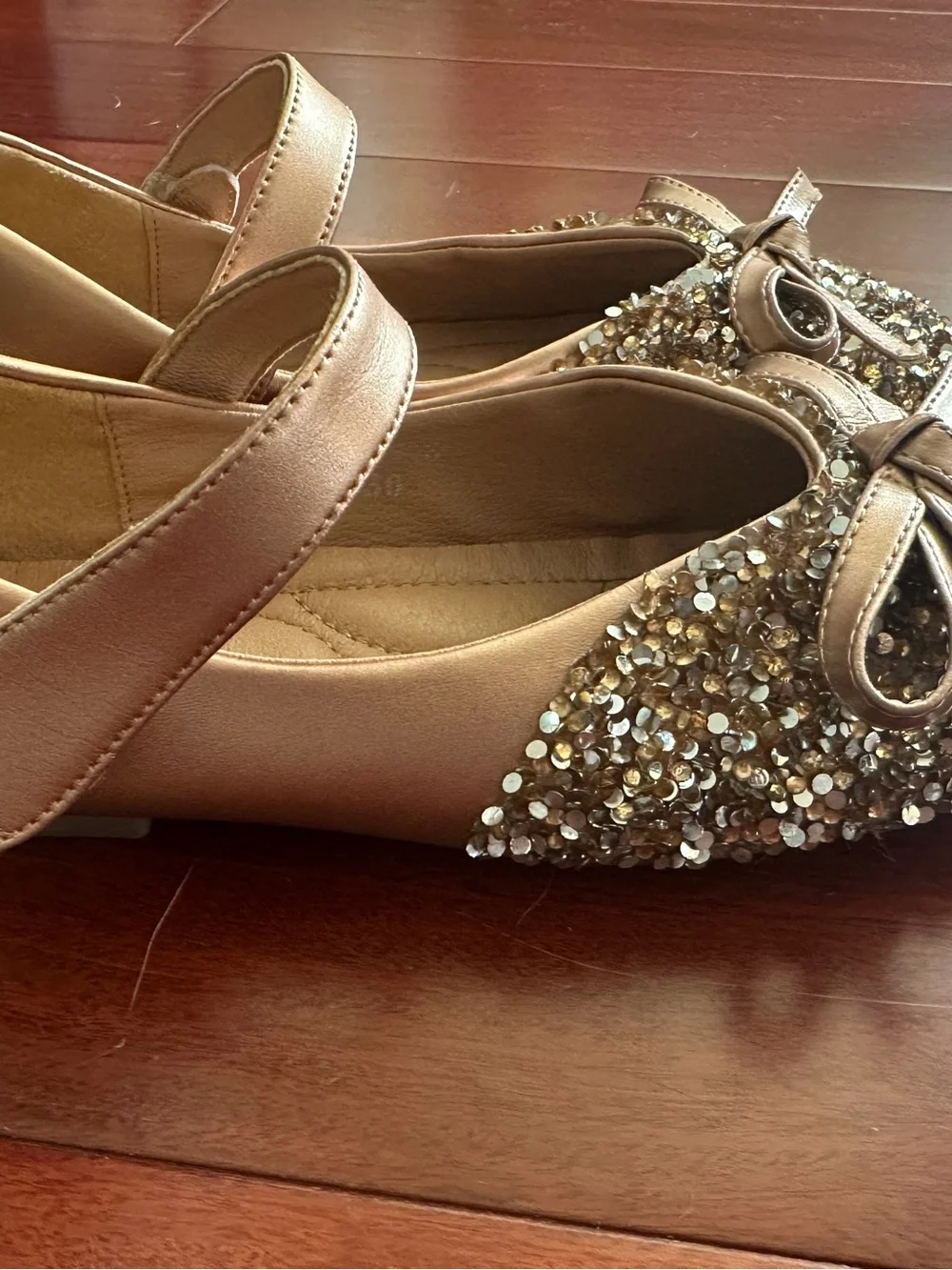 Kids Glitter Bow Mary Jane Flats - Gold